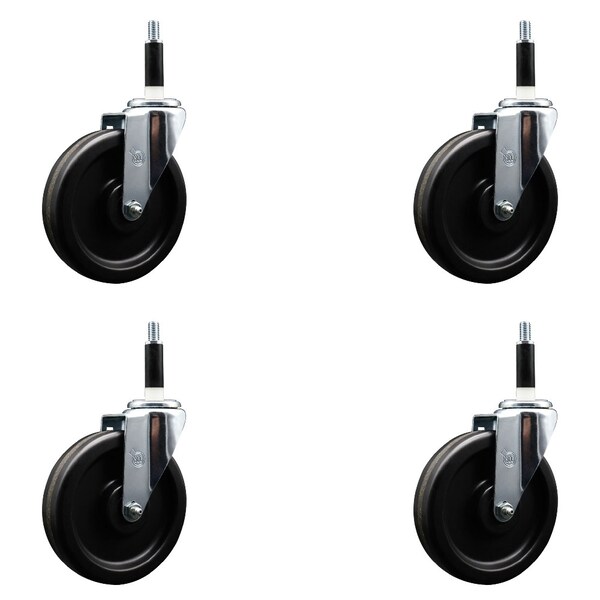 6'' Phenolic Wheel Swivel 7/8'' Expanding Stem Caster Set, 4PK